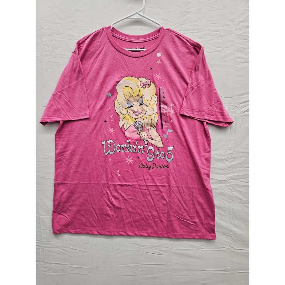 Dolly Parton Womens Workin 9 to 5 Graphic T-Shirt Pink Cotton Blend Size XL
